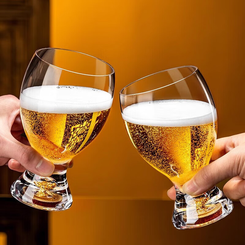 Lucaris Crystal Gold Foil Craft Beer Cup Draft Beer Cup Home Cup Internet Celebrity Large Capacity Bar Special Wine Cup Crystal Gold Foil Big Belly Cup 350ml 6 pieces