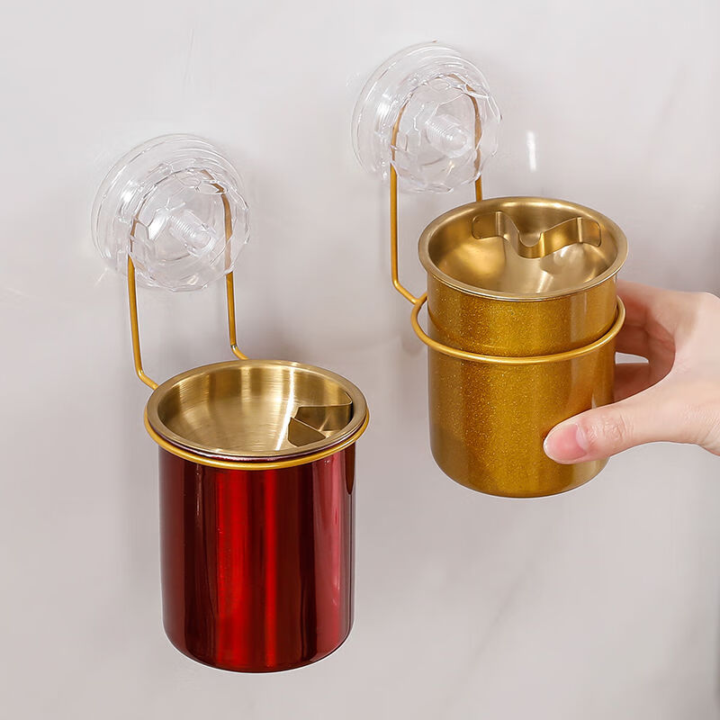 Suction cup ashtray wall-mounted household toilet bathroom ashtray suction cup creative trend simple anti-ash flying stainless steel no punching wall-mounted suction cup type-stainless steel ashtray natural color 1 pack