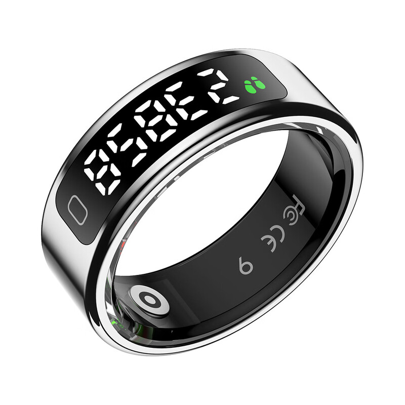 Black technology smart ring ring recitation counter health monitoring heart rate blood oxygen brush video novel page turning step counting hidden counter portable silver comes with charging compartment first fingerprint confirmation 7# finger circumference 51.8-54.3mm first fingerprint