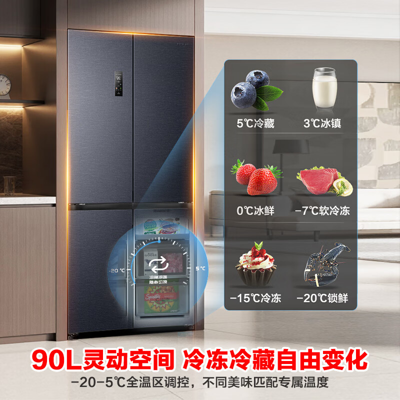 Rongsheng 507L dual system zero-embedded double-door cross-door IDP active sterilization 99.999% first-class energy efficiency variable frequency air-cooled frost-free ultra-thin bottom cooling household refrigerator dual system + embedded BCD-507E50CZLAD
