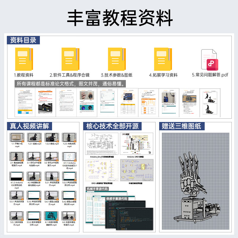 Yue Changsheng Huan'er bionic mechanical hand uHand UNO compatible with Arduino somatosensory control AI open source programming robot entry version left hand