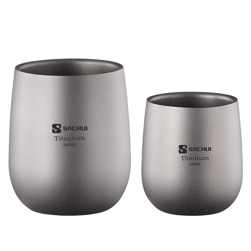 SACHUI double-layer titanium cup outdoor picnic tableware handleless portable camping light pure titanium tea cup water cup office coffee cup 240ML pure titanium double-layer straight cup
