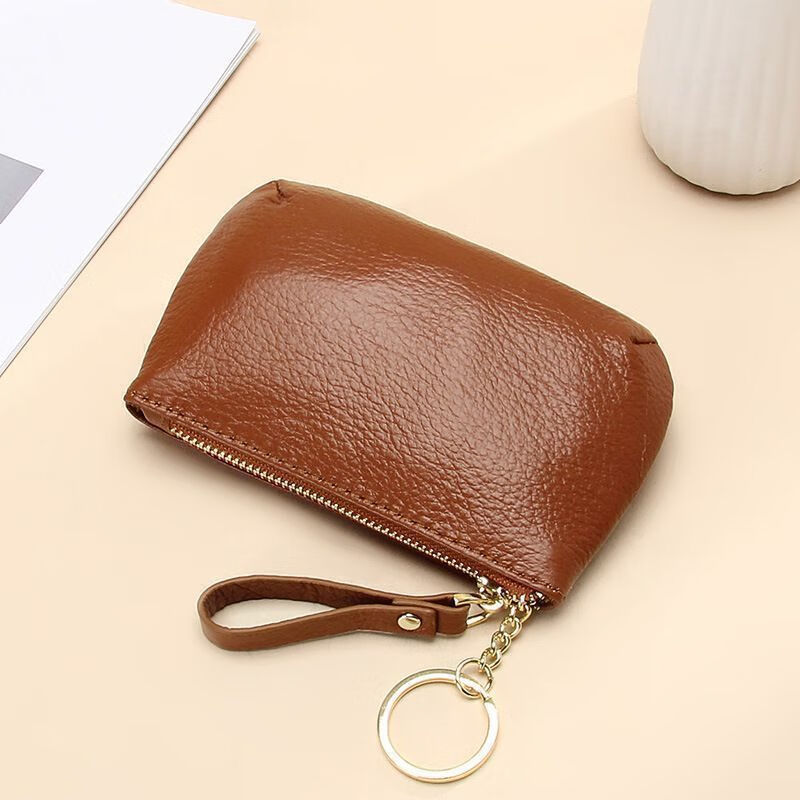 Ye Yu 2025 New Soft Leather Zipper Small Wallet Simple Keychain Coin Bag Portable Thin Coin Purse for Women Burgundy Real Soft Leather Texture/Upgraded Thickening