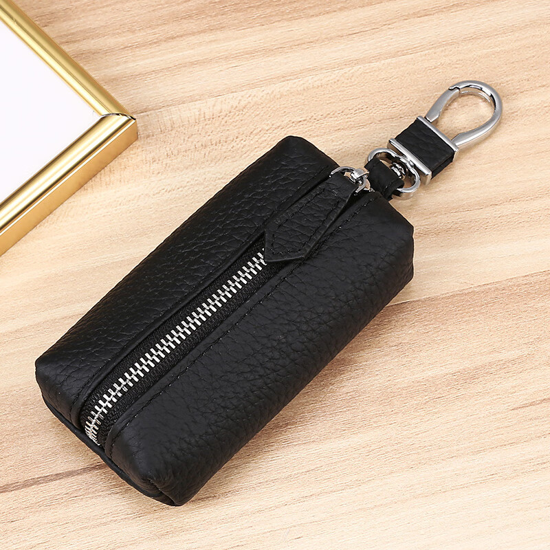 Kangaroo first layer cowhide key bag for men and women genuine leather large capacity car key storage bag coin purse compact key bag for home use black