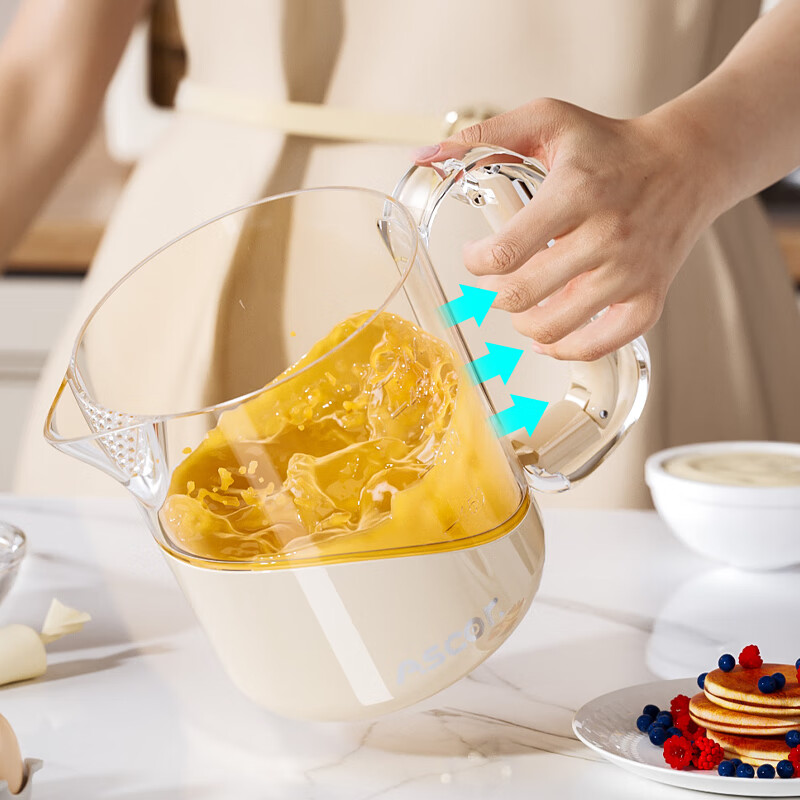 ASCOR multifunctional egg beater manual household semi-automatic egg whisk cup whipped cream filter stirring dough mixer milky white - 1 pack semi-automatic spring press