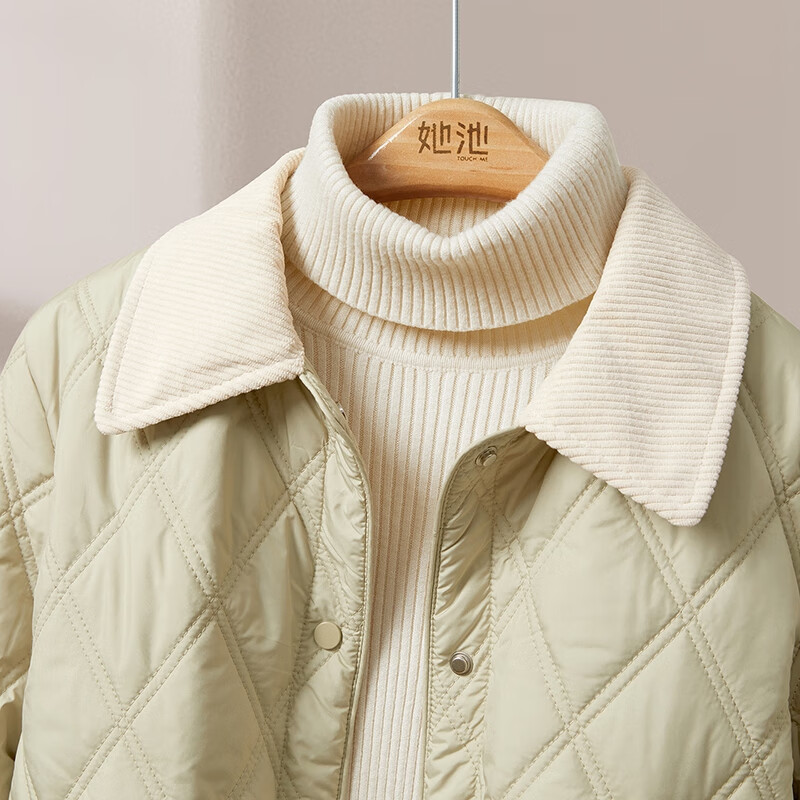 She pool diamond plaid embossed warm cotton coat women's 2025 autumn new lapel single-breasted cotton coat