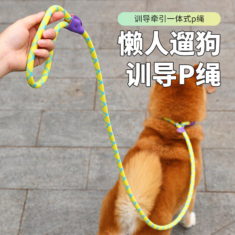 Bei Chuzhong pet training P rope dog leash dog rope dog walking belt small, medium and large dog P chain explosion-proof half P chain yellow green training and traction integrated S