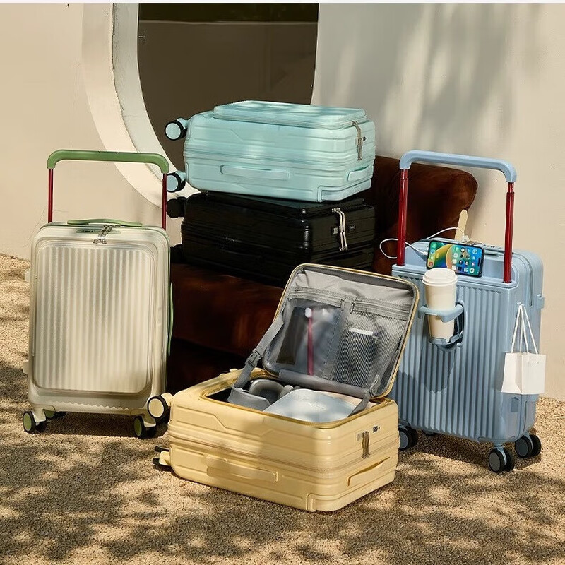 Boarding suitcase 2026 new student side opening wide trolley travel male and female boarding password box trolley suitcase off-white with green 20 inches