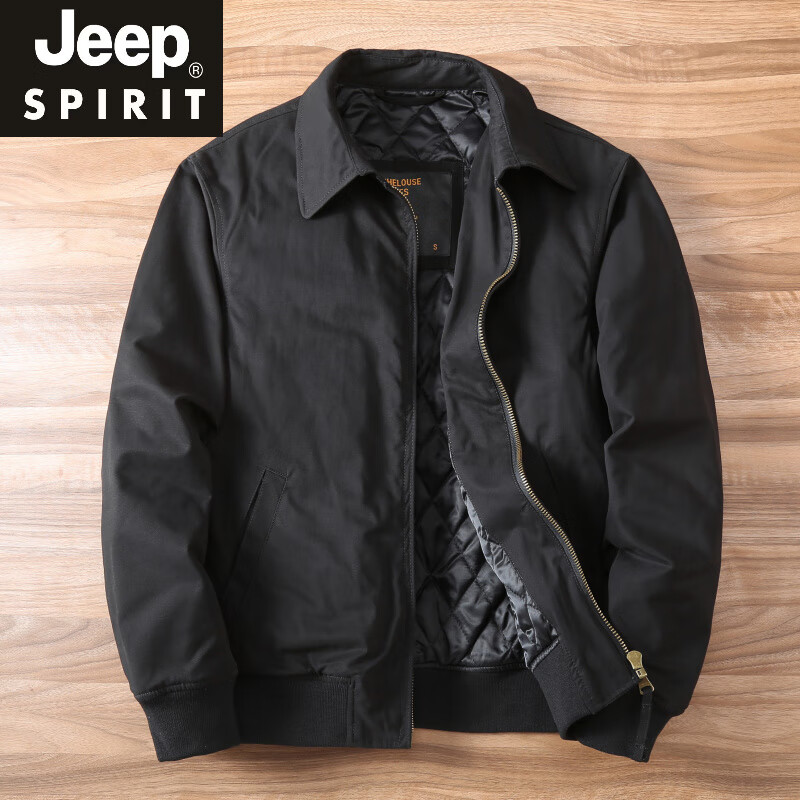 JEEP SPIRIT autumn and winter business casual quilted lapel jacket men's American retro thickened workwear washed cotton top men 326 khaki quilted S