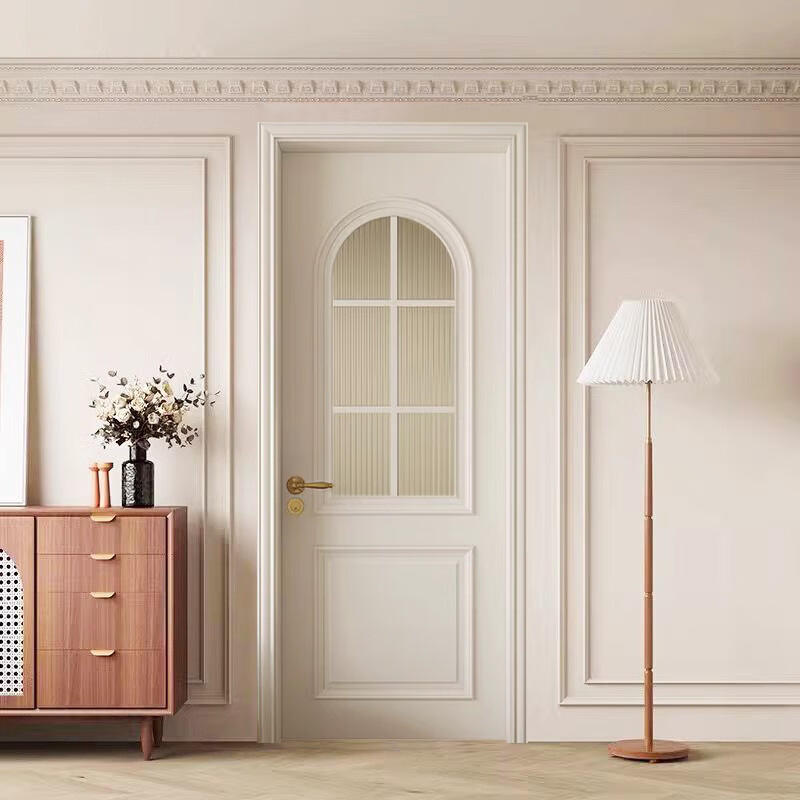 Solid wood door bedroom door French cream style all solid wood composite paint door interior door set door room door customization solid wood composite paint door B