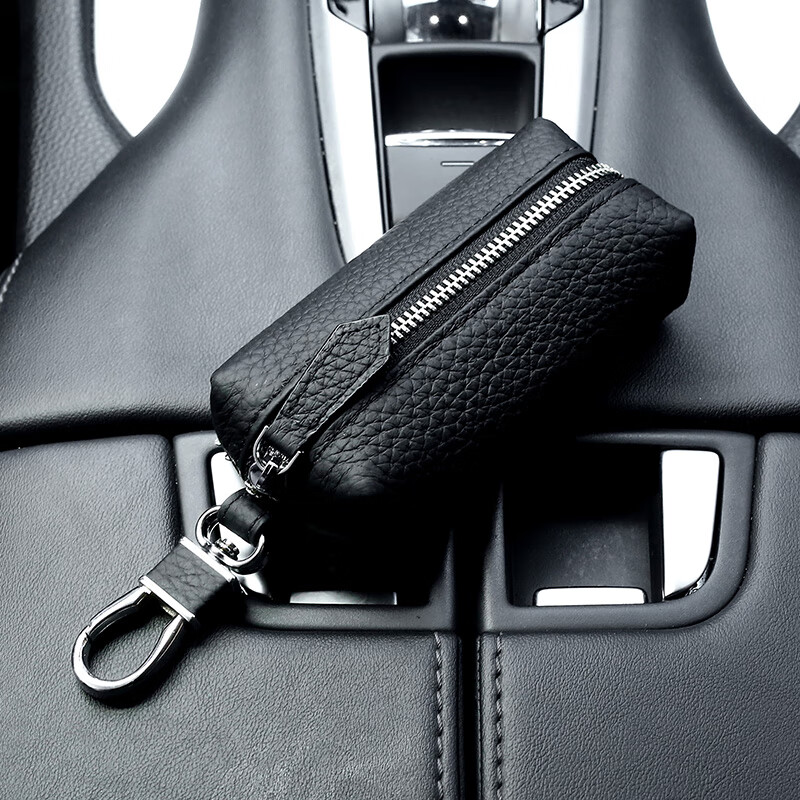 Kangaroo first layer cowhide key bag for men and women genuine leather large capacity car key storage bag coin purse compact key bag for home use black