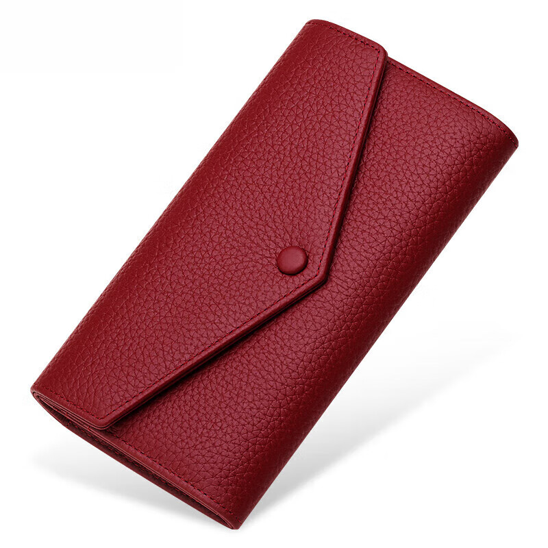 Kangaroo (KANGAROO) wallet female genuine cowhide long style 2025 new wallet soft leather exquisite wallet card holder in one burgundy (first layer cowhide) anti-theft brush