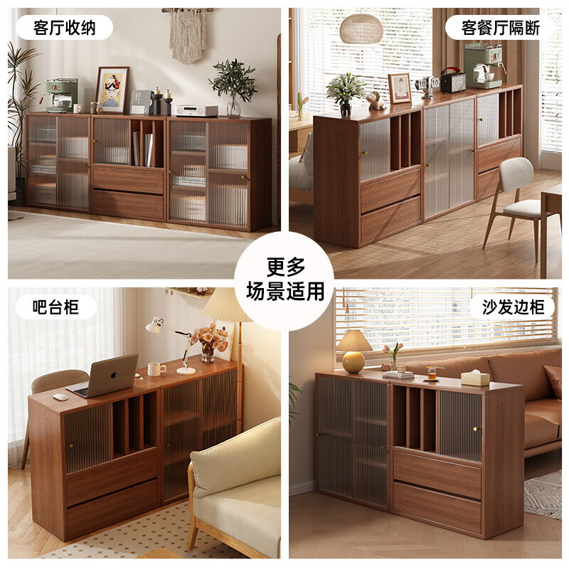 Solid wood core bookshelf floor-standing storage rack living room display cabinet bookcase home all-in-one wall storage storage rack combination combination-cedar wood color_double drawer + double door 120CM