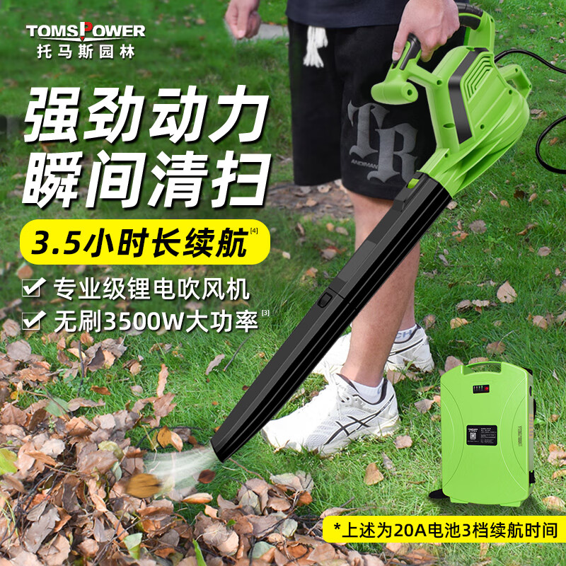 TOMSPOWER Rechargeable Industrial Hair Dryer for Fall Leaf Cleaning Electric Storm Thomas Wireless Blower Snow and Dust Remover Professional 3500W +20A (3.5 hours)