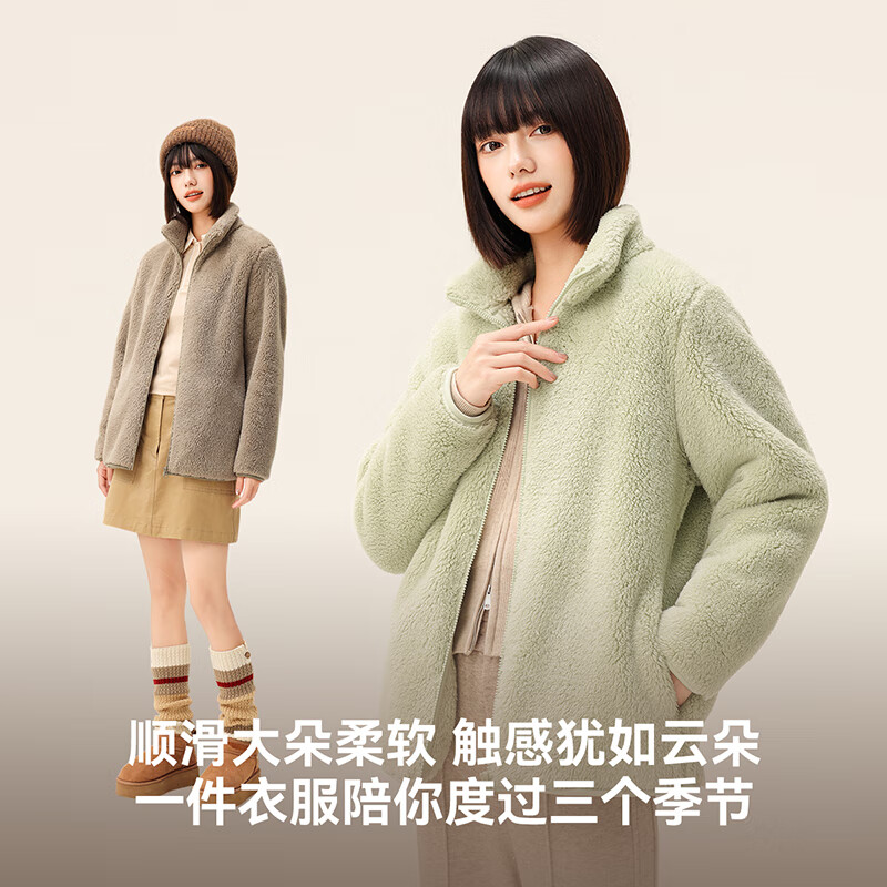 Flying in the Snow Polar Fleece Jacket Women's 2025 Autumn and Winter Stand Collar Warm Couple Top 2.0 Goose Yellow L