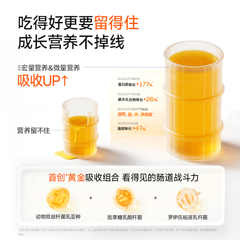 Wanyi blue grow children's probiotic small yellow bottle 3-stage prebiotic gastrointestinal bifidum 30 billion teenagers 6-12 years old + 2 bottles