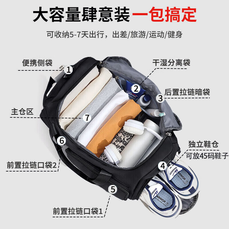 Pull back travel bag men's large-capacity portable luggage bag business trip portable storage bag dry and wet separation sports fitness bag women