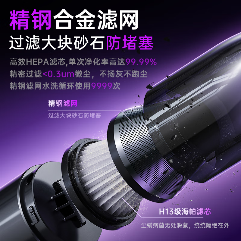 REWONDER Performance Master丨Three uses for car pets, brushless car vacuum cleaner, large suction power, long battery life, wireless handheld pencil type, high power purple 12000pa
