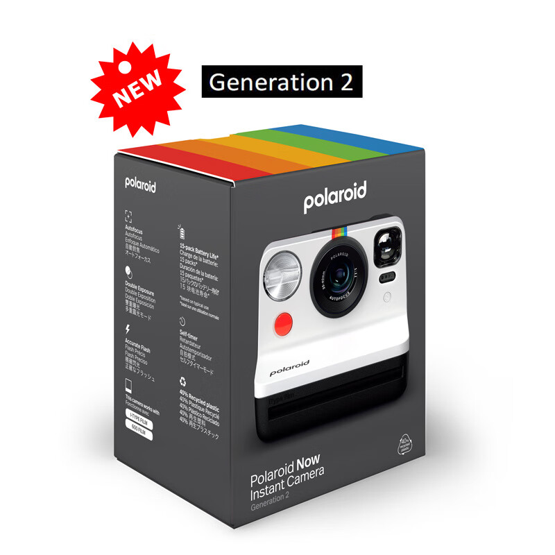 Polaroid Now one-time imaging retro instant camera gift SF cheap 5-inch square pure black package 2 (official + 16 pieces of photo paper + camera bag + exquisite accessories)