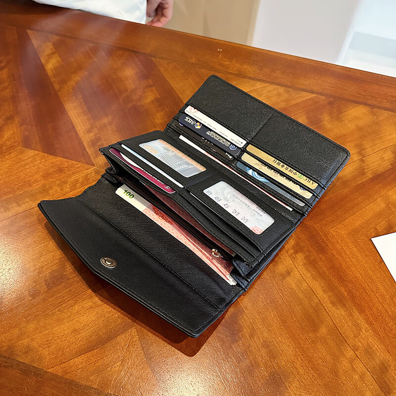 Kangaroo Women's Long Wallet Women's Tri-fold Large Capacity New Multi-card Slot Diamond Coin Purse ID Card Holder Mobile Phone Bag Black