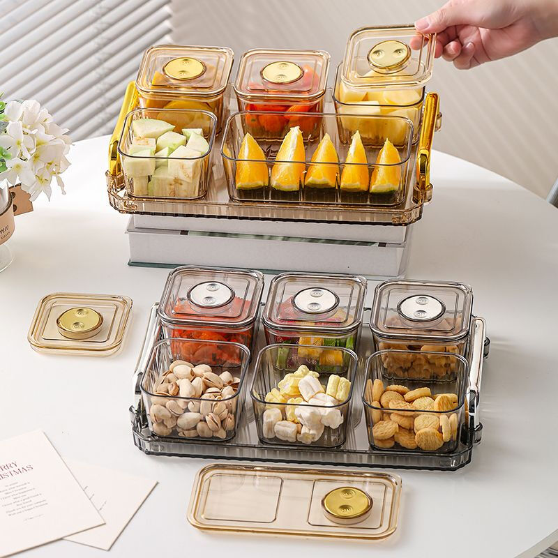 Raf core snack box, a box for storing snacks, food-grade snack storage box, high-end light luxury candy box for living room, divided water, gold amber color, 5 compartments (sealed with lid)