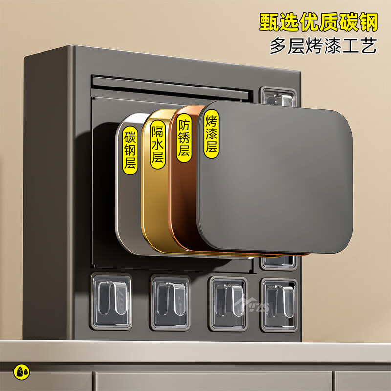 Hezhi kitchen rack spice rack wall-mounted punch-free storage box table-top spice multi-functional combination set light luxury gray - 3 spice boxes on the side