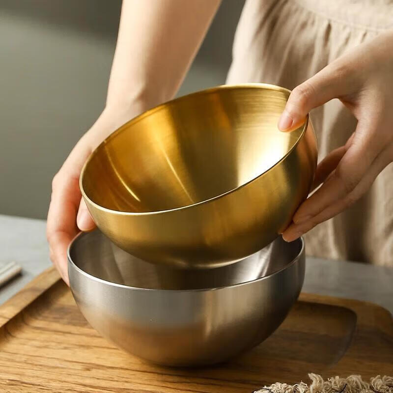 Shanyufu Korean cold noodle bowl 20cm stainless steel large bowl soup bowl instant noodle bowl Korean bibimbap cooking tableware gold-plated