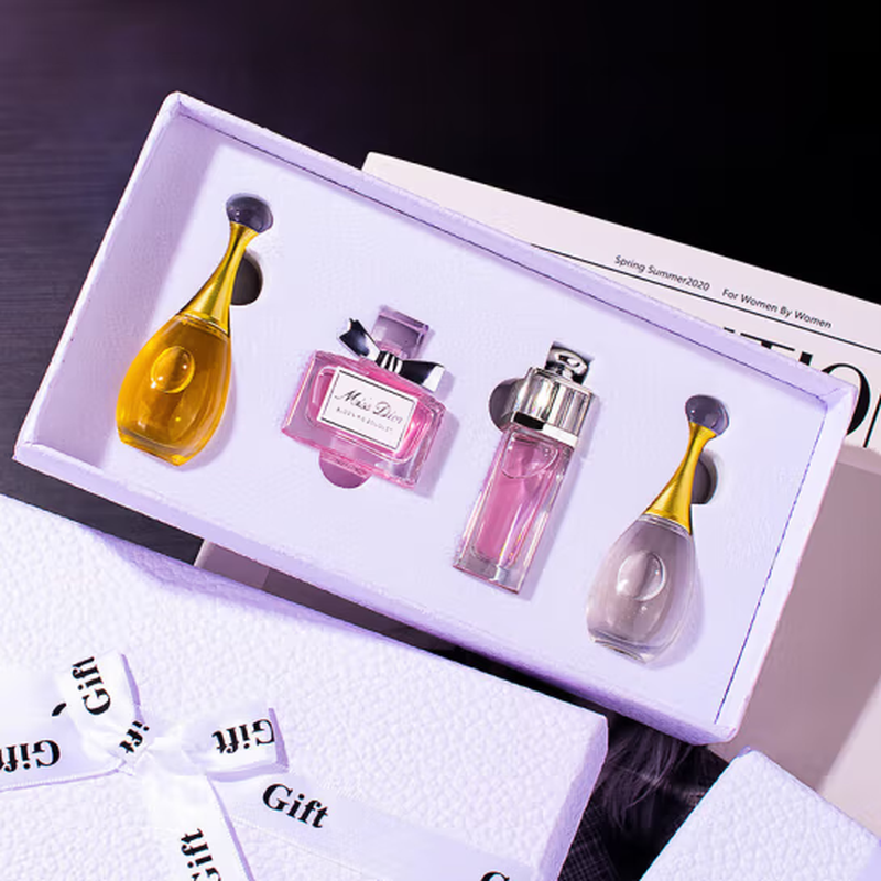 D&F perfume sample counter long-lasting light fragrance, fresh fragrance, ladies and girls 5ml for girlfriend and wife, red box 4-piece set + counter gift box bag