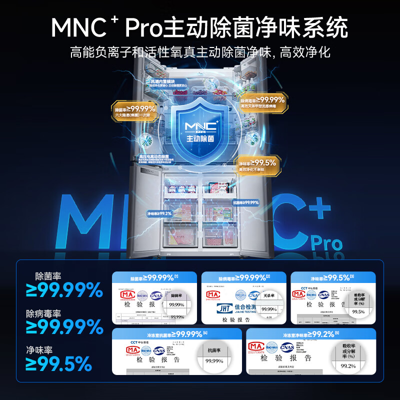 MeiLing AI series 503-liter cross-door refrigerator ultra-thin zero-embedded four-door bottom cooling active sterilization and deodorization large capacity white BCD-503WSPU9CZX national subsidy