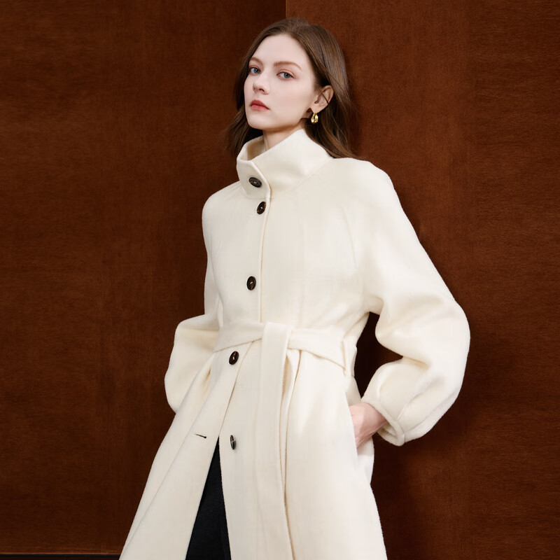 Tricolor 100 sheep wool 2025 winter new double-sided woolen long woolen coat woolen coat S Yunduo white S 155/80A loose version can be taken appropriately small