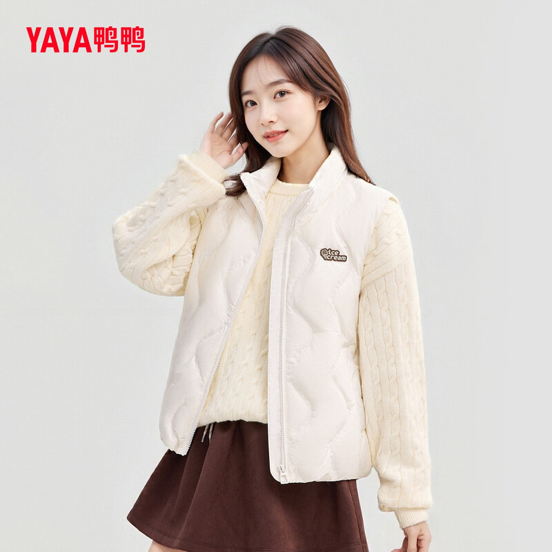 YAYA Down Vest Women's 2025 New Fashion Stand Collar Korean Style Casual Warm Vest Can Be Weared Outside Black L