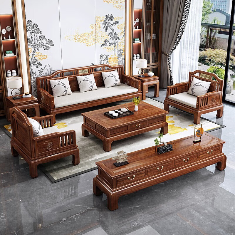 Jiangcheng solid wood sofa new Chinese style combination winter and summer sofa combination modern Chinese style classical style sofa 808#