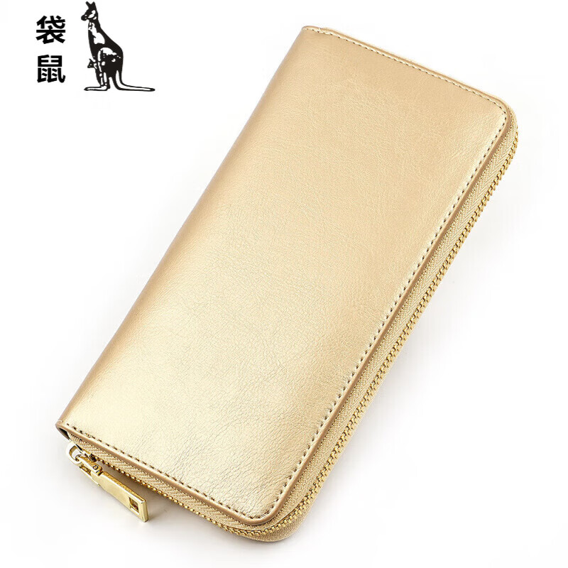 Kangaroo (KANGAROO) Japanese fashion casual lightweight new style leather long wallet for men and women oil waxed cowhide clutch bag long money cloth yellow inside yellow 20*10*2.5CM