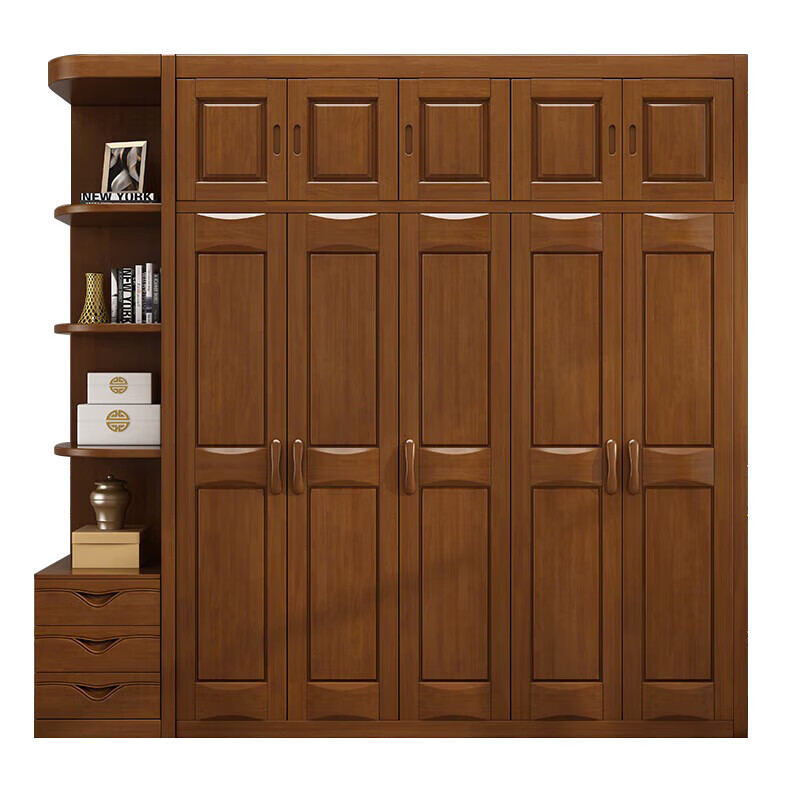 Jiangcheng walnut solid wood wardrobe double-door four-five-six-door modern Chinese-style bedroom can add a large wardrobe 8413K#