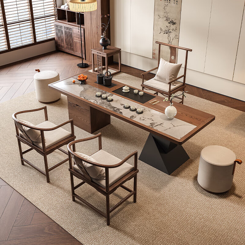 Ji gift Song Dynasty aesthetic ash wood Arhat bed tea table and chair combination new Chinese style solid wood sofa coffee table set 2026 new style ash wood 1.8m tea table + 1.8m Arhat bed + 1.6m imperial concubine couch + 2 main chairs + stool