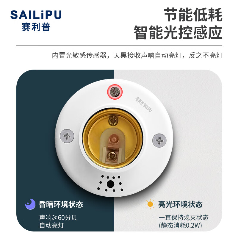 SAILiPU sound and light control sensor switch lamp holder stair corridor intelligent light control 220V delay sensor led energy-saving lamp base sound control switch E27 screw lamp holder
