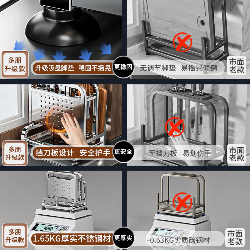 JCZS kitchen knife rack storage rack stainless steel 2025 new multi-functional cutting board, knife and chopstick cage integrated 304 stainless steel, widened and heightened 2.47KG, upgraded and thickened, knife guard