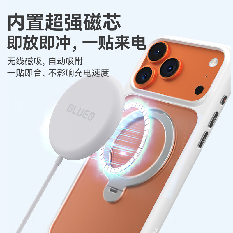 Mr. Blue Monkey is suitable for Apple 17Promax mobile phone case, iPhone 17promax protective case, matte skin feel magnetic charging 360 rotating stand mobile phone protective case