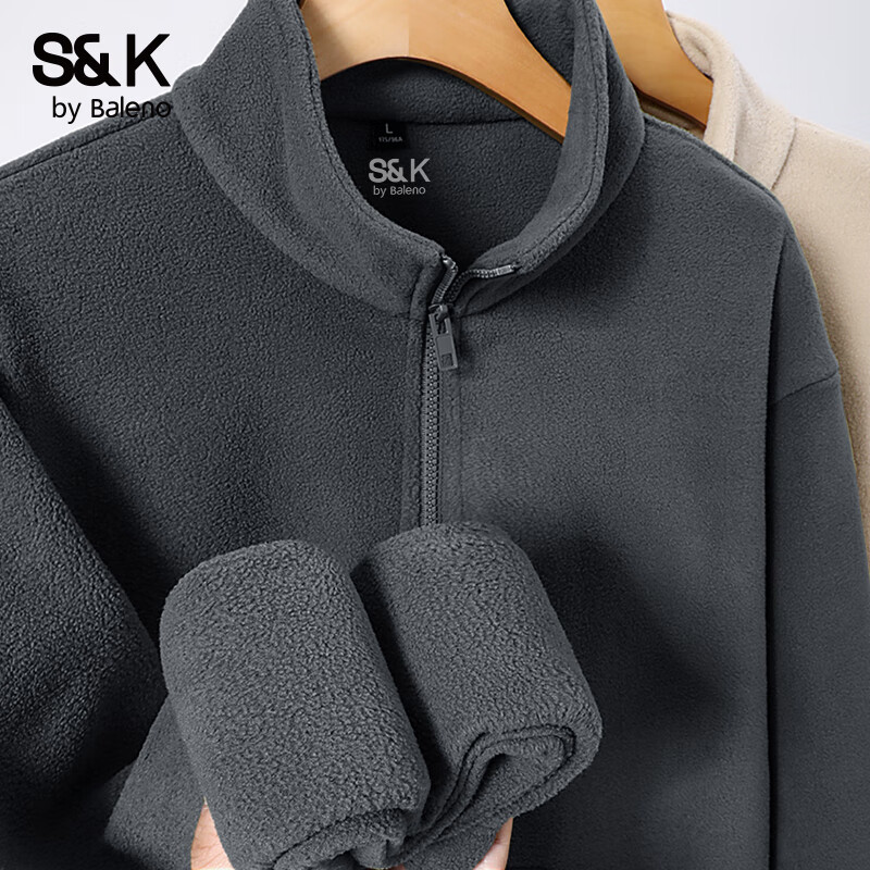 Baleno S&K series polar fleece jacket for men in autumn and winter plus velvet warm casual cardigan loose men's stand collar jacket