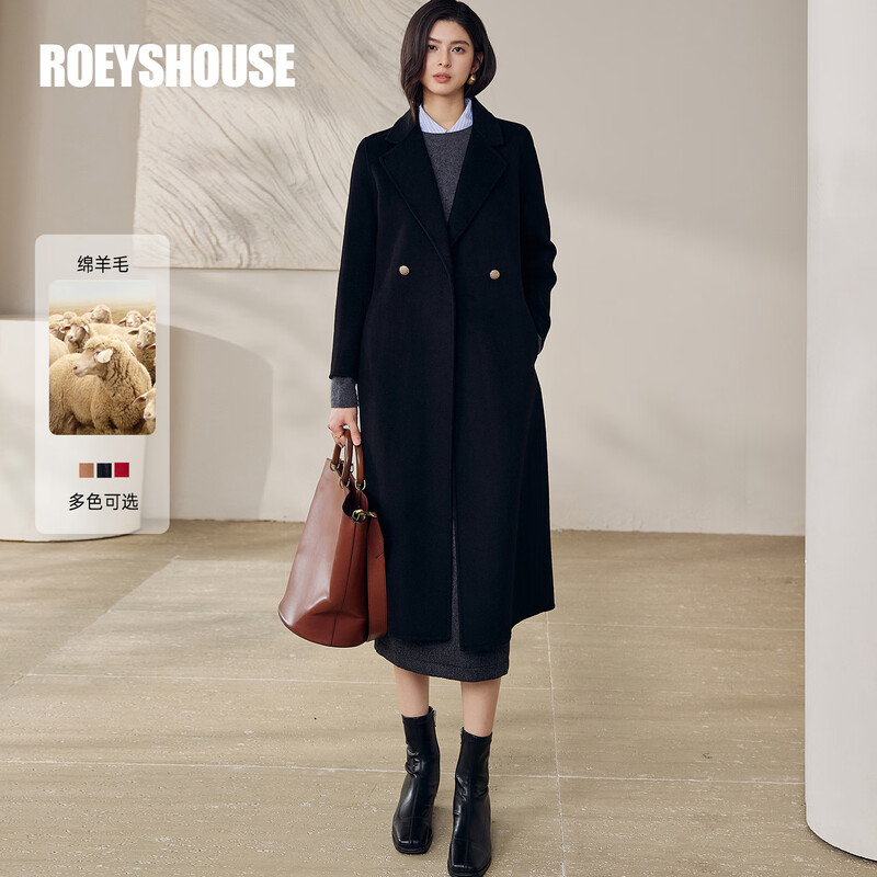 ROEYSHOUSE Luo Yi Light Luxury Sheep Wool Mid-Length Coat Intellectual Double-sided Woolen Jacket 12917 Black M