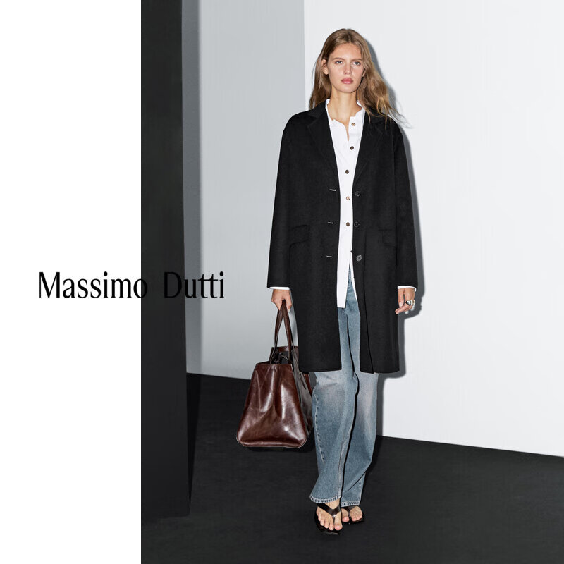 Massimo Dutti discount season 2025 women's clothing elegant and quiet luxury style long wool blend coat jacket 06413964 black M (170/92A)
