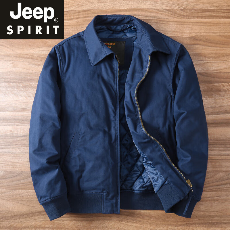 JEEP SPIRIT autumn and winter business casual quilted lapel jacket men's American retro thickened workwear washed cotton top men 326 khaki quilted S