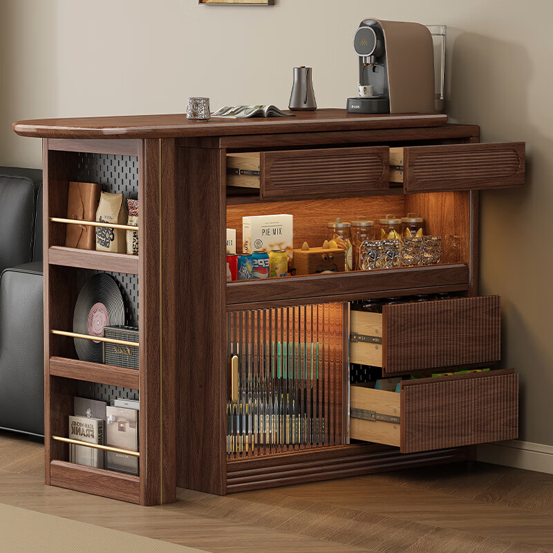 Muyuke antique solid wood bar cabinet retractable island black walnut living room home small apartment bar table sideboard bar cabinet + retractable table + storage cabinet + bar chair