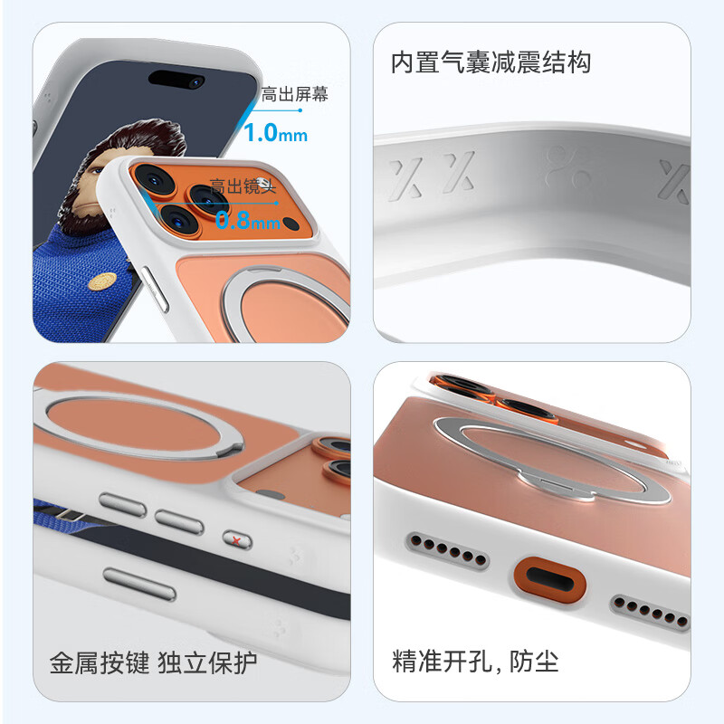 Mr. Blue Monkey is suitable for Apple 17Promax mobile phone case, iPhone 17promax protective case, matte skin feel magnetic charging 360 rotating stand mobile phone protective case