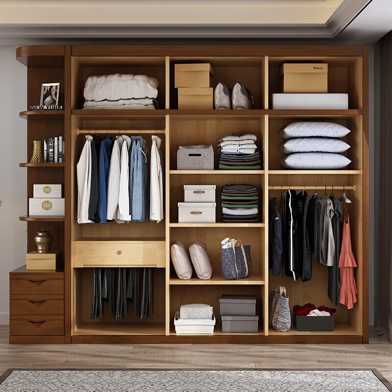 Jiangcheng walnut solid wood wardrobe double-door four-five-six-door modern Chinese-style bedroom can add a large wardrobe 8413K#