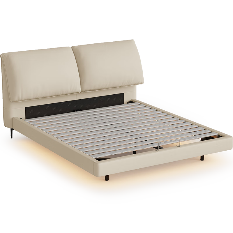 KUKA Elephant Ears Soft Backrest Master Bedroom Double Queen Marriage Bed 1.8m x 2m 8620 Ivory White Suspended Style