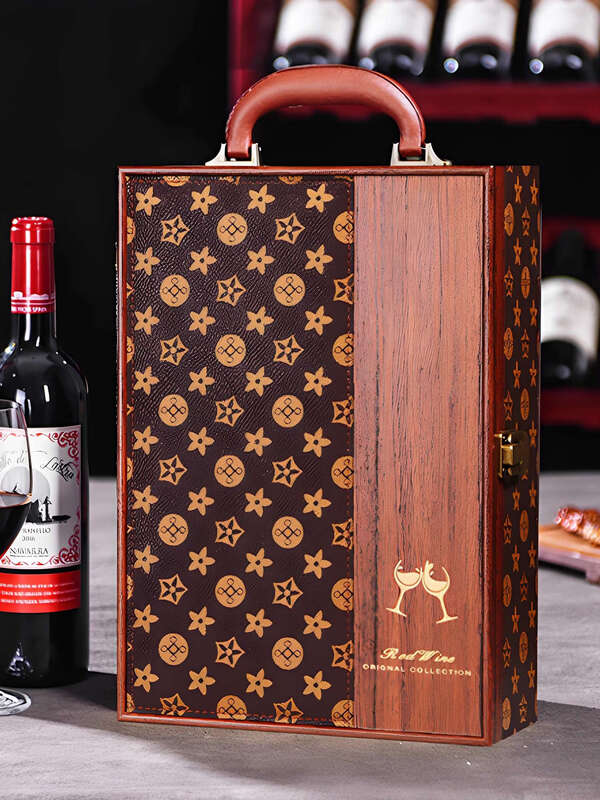 Ukdadi high-end red wine packaging gift box double wine wooden box empty box white wine gift box bottle packaging box customization matte orange black edge grape double