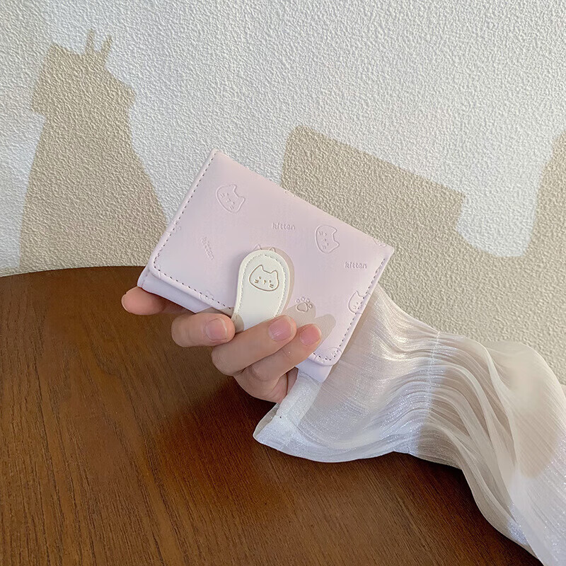 Orange short niche cartoon cute wallet embossed small fresh coin purse 30% off multiple card slots pink cat