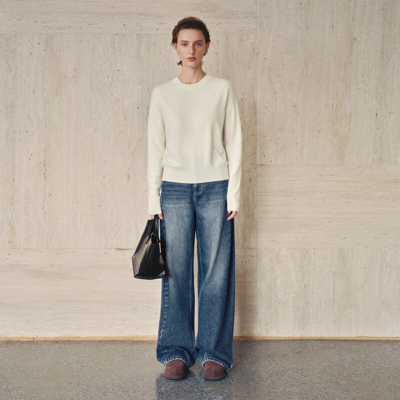 Maimeng 100% cashmere cable series MM loose lazy wool sweater sweater top 25 autumn and winter new round neck - raw velvet white 5GA934231 L