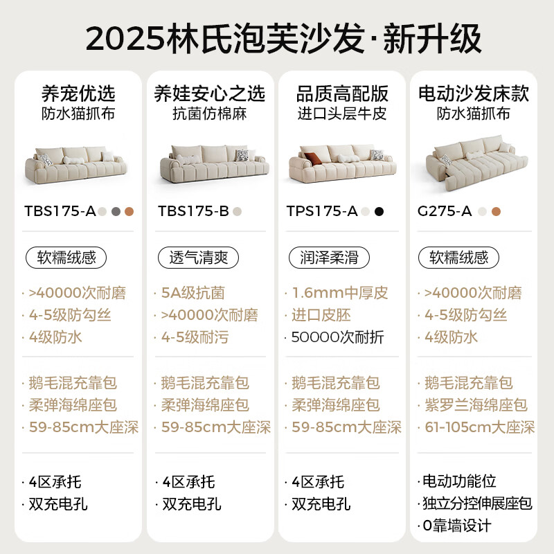 Lin's Home Sofa Living Room 2025 New Modern Simple Cream Style Fabric Sofa Puff Cat Scratch Cloth Furniture TBS175